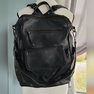 Black Vegan Leather Convertible Backpack/Tote